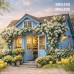 Tło fotograficzne „Niebieski domek wśród żółtych tulipanów” | E852